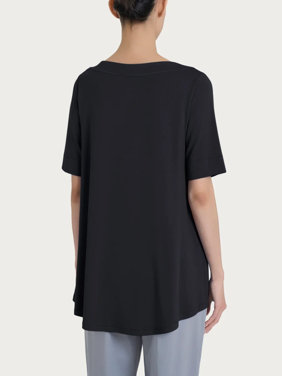 Maglietta con manica 3/4 in jersey di viscosa crêpe - Nero - immagine 3