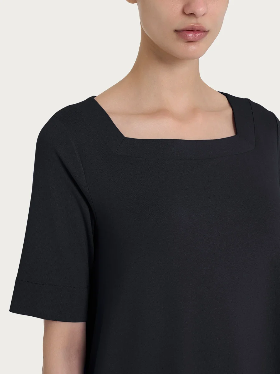 Maglietta con manica 3/4 in jersey di viscosa crêpe - Nero - immagine 4