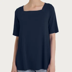 Maglietta con manica 3/4 in jersey di viscosa crêpe - Bleu