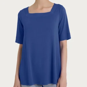 Maglietta con manica 3/4 in jersey di viscosa crêpe - Blueberry