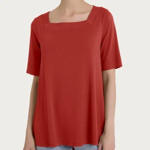 Maglietta con manica 3/4 in jersey di viscosa crêpe - Red Ochre