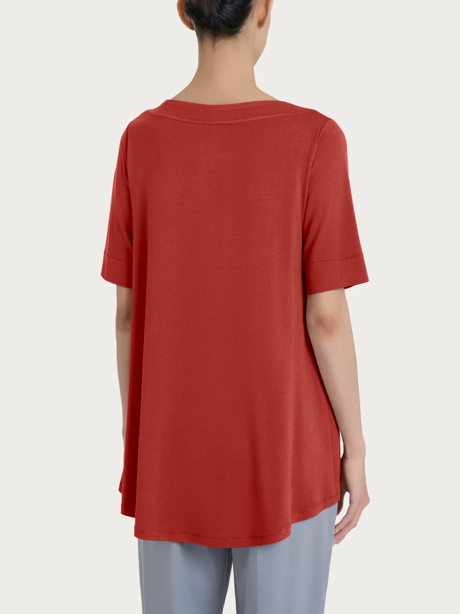 Maglietta con manica 3/4 in jersey di viscosa crêpe - Red Ochre - immagine 3