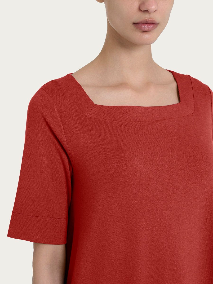 Maglietta con manica 3/4 in jersey di viscosa crêpe - Red Ochre - immagine 4