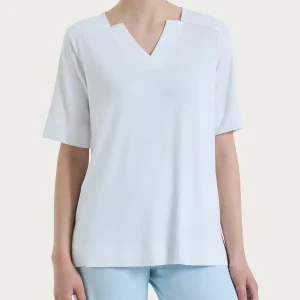 Maglietta con scollo a V in jersey di viscosa crêpe - Bianco