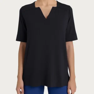 Maglietta con scollo a V in jersey di viscosa crêpe - Nero