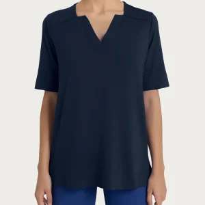 Maglietta con scollo a V in jersey di viscosa crêpe - Bleu