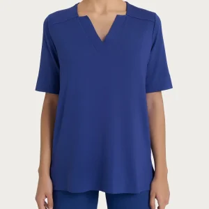 Maglietta con scollo a V in jersey di viscosa crêpe - Blueberry