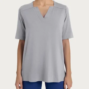 Maglietta con scollo a V in jersey di viscosa crêpe - Ultimate Gray