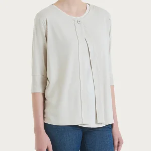 Cardigan corto in jersey di viscosa crêpe - Champignon