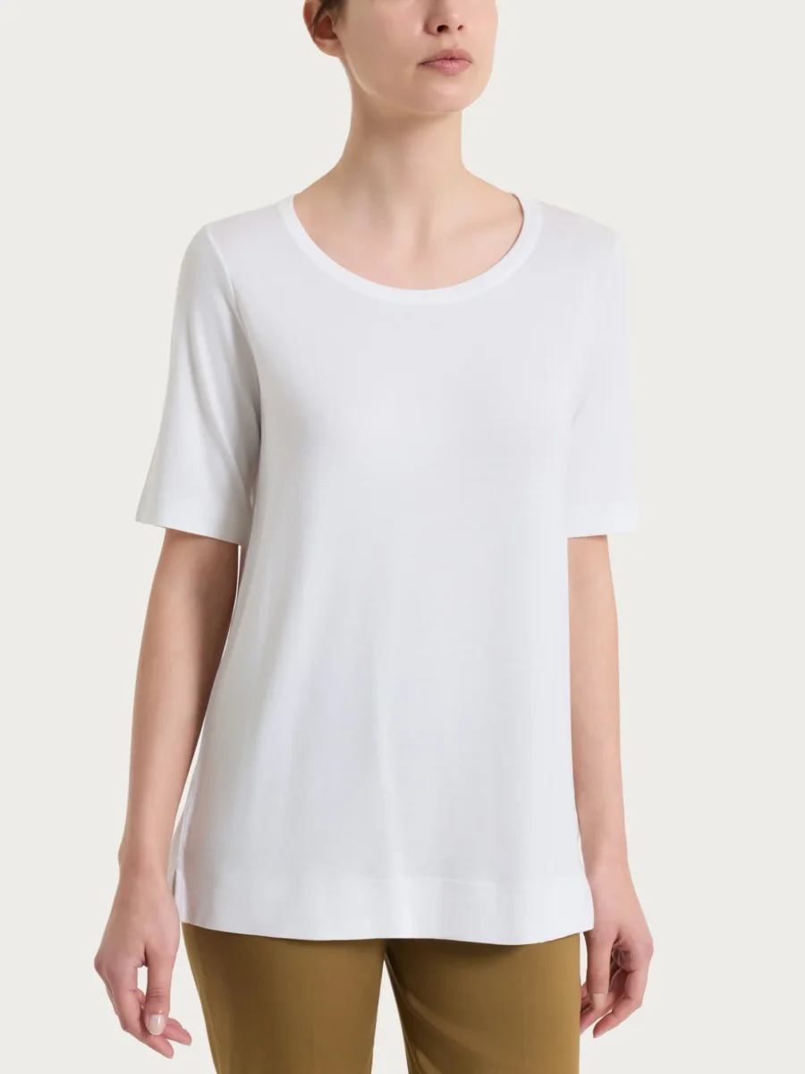 Maglietta girocollo a manica corta in misto viscosa - Bianco - immagine 2