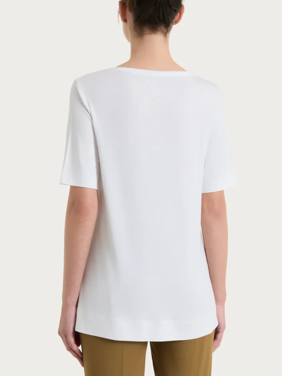 Maglietta girocollo a manica corta in misto viscosa - Bianco - immagine 3