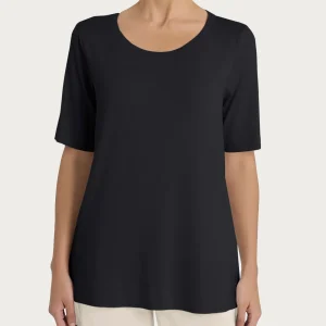 Maglietta girocollo a manica corta in misto viscosa - Nero