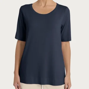 Maglietta girocollo a manica corta in misto viscosa - Bleu