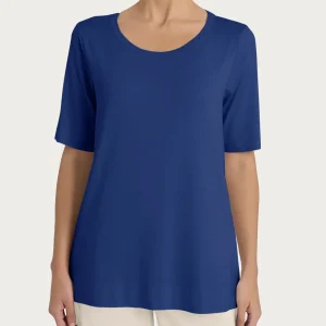 Maglietta girocollo a manica corta in misto viscosa - Blueberry