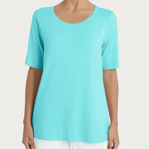 Maglietta girocollo a manica corta in misto viscosa - Pool Blue