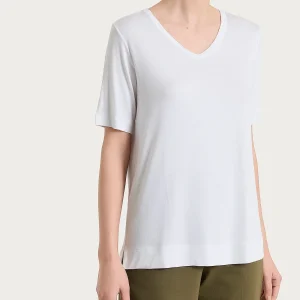 Maglietta con scollo a V in Viscosa Summer - Bianco