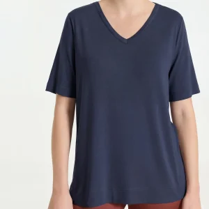 Maglietta con scollo a V in Viscosa Summer - Bleu