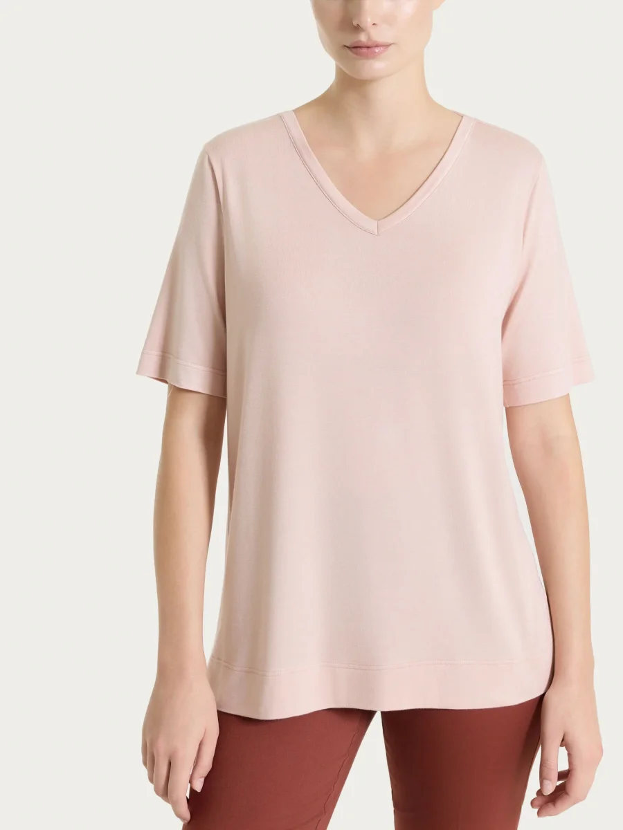 Maglietta con scollo a V in Viscosa Summer - Cameo Rose