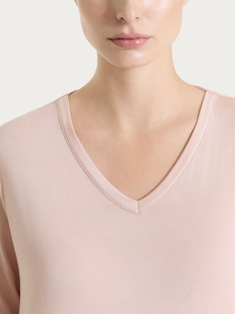 Maglietta con scollo a V in Viscosa Summer - Cameo Rose - immagine 5