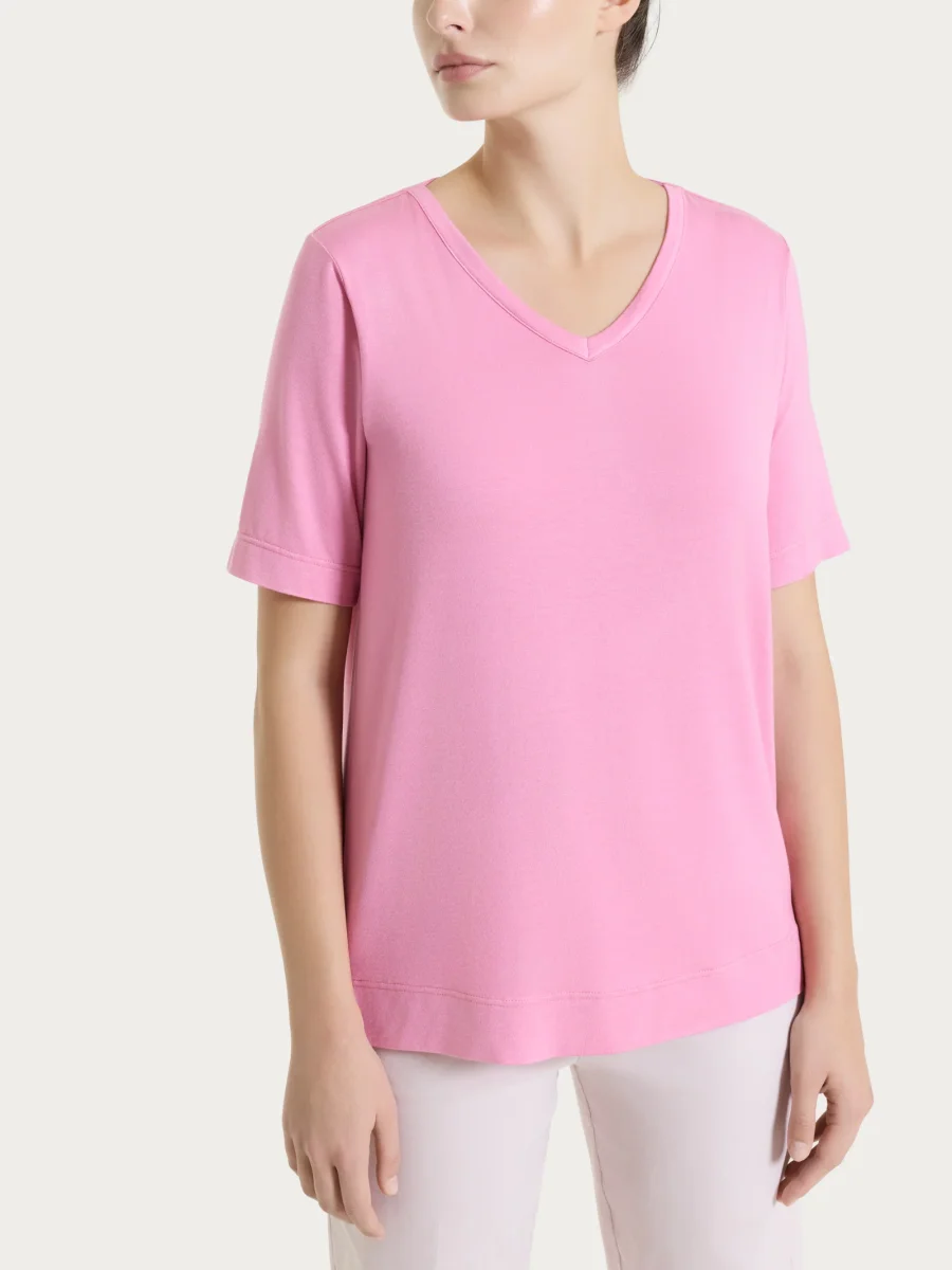 Maglietta con scollo a V in Viscosa Summer - Cashmere Rose - immagine 2