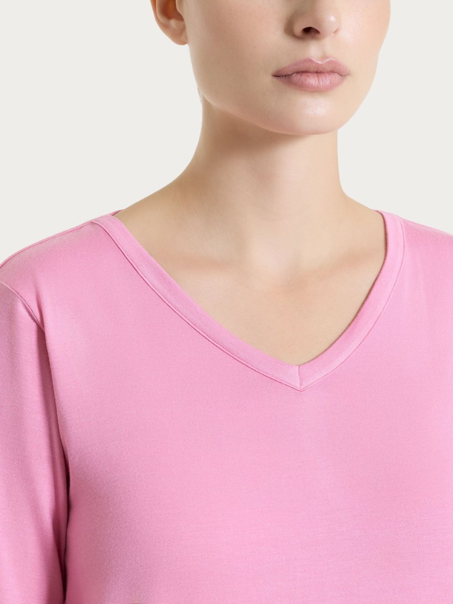 Maglietta con scollo a V in Viscosa Summer - Cashmere Rose - immagine 5