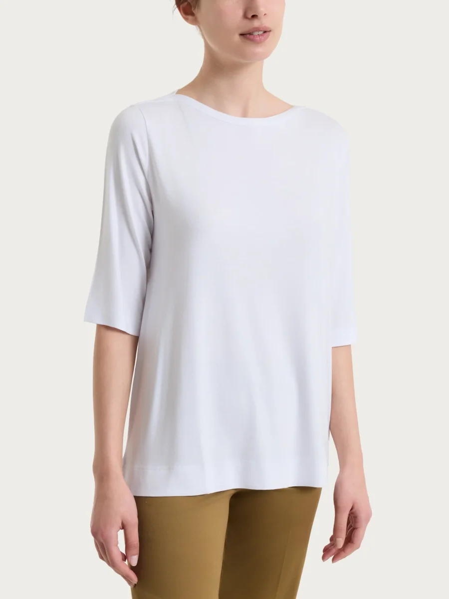 Maglietta con manica 3/4 in misto viscosa - Bianco - immagine 2