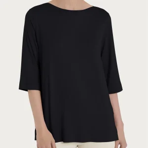 Maglietta con manica 3/4 in misto viscosa - Nero