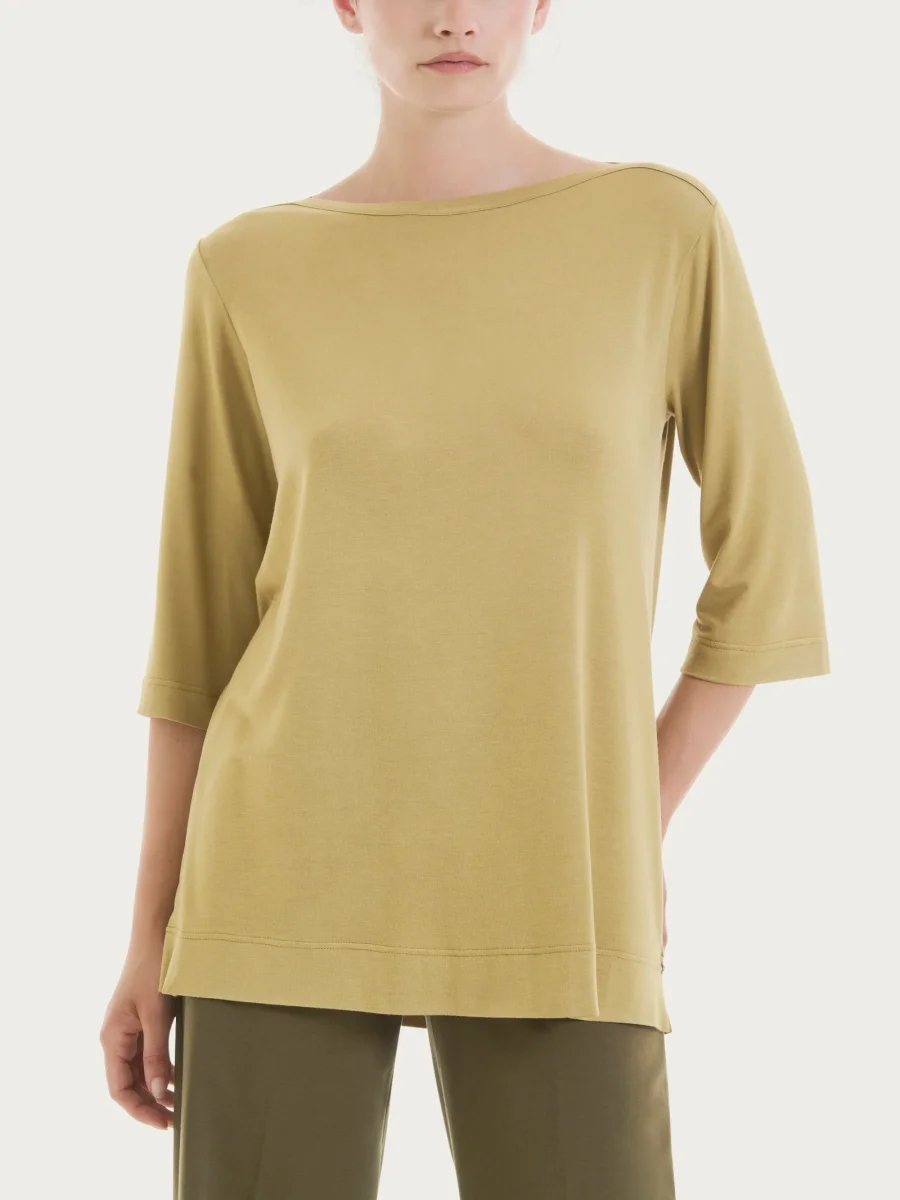 Maglietta con manica 3/4 in misto viscosa - Khaki - immagine 7