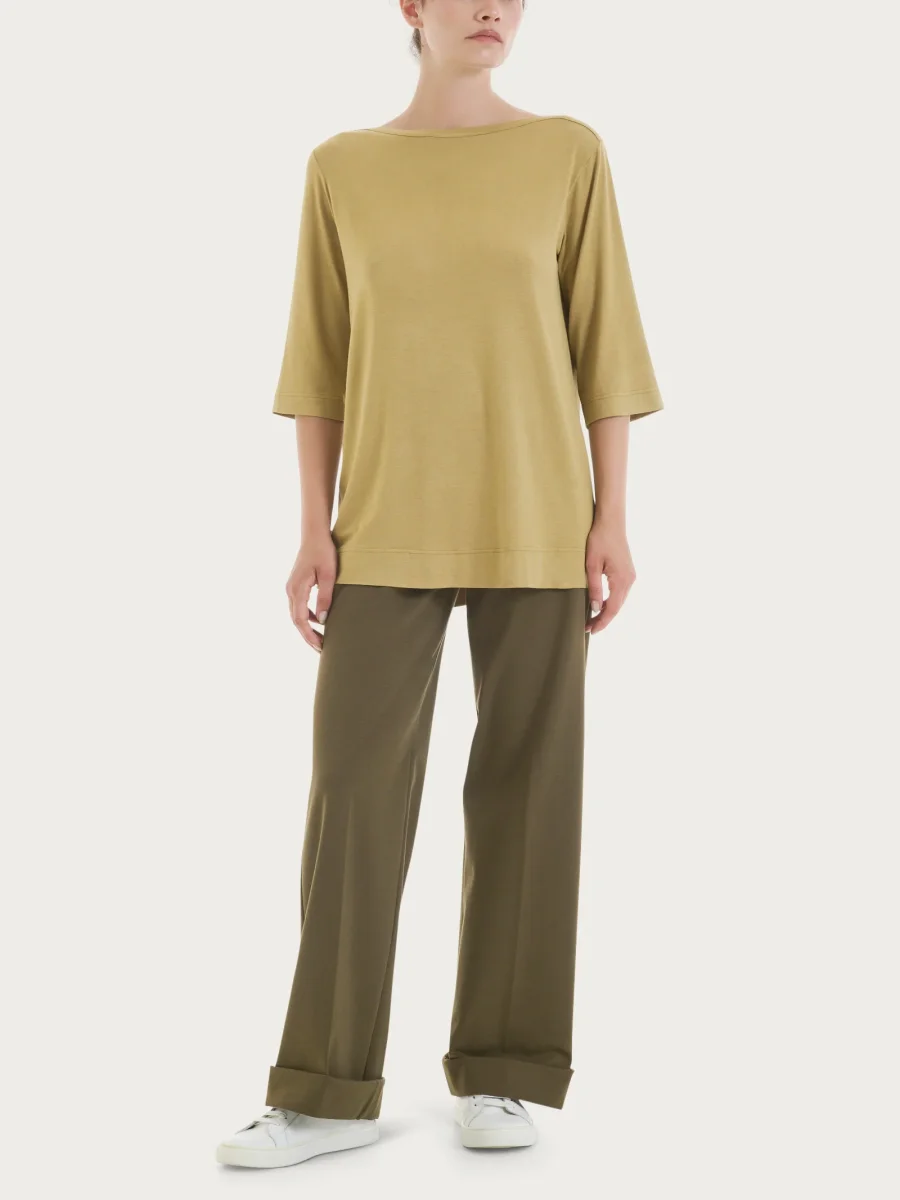 Maglietta con manica 3/4 in misto viscosa - Khaki - immagine 6