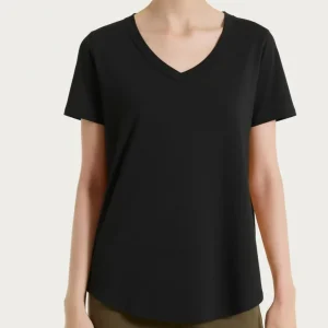 Maglietta tinta unita con scollo a V in Ultralight - Nero