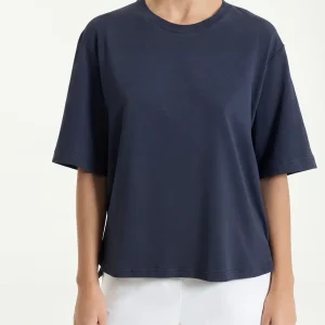 Maglietta boxy tinta unita in Ultralight - Bleu