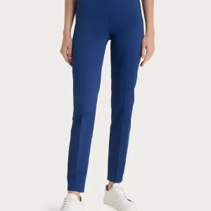 Pantalone a sigaretta con spacchetti in Satin Power - Blueberry
