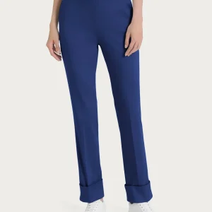 Pantalone slim dritto in Satin Power - Blueberry