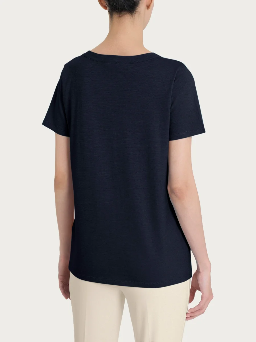 Maglietta girocollo in slub jersey di cotone - Bleu - immagine 3