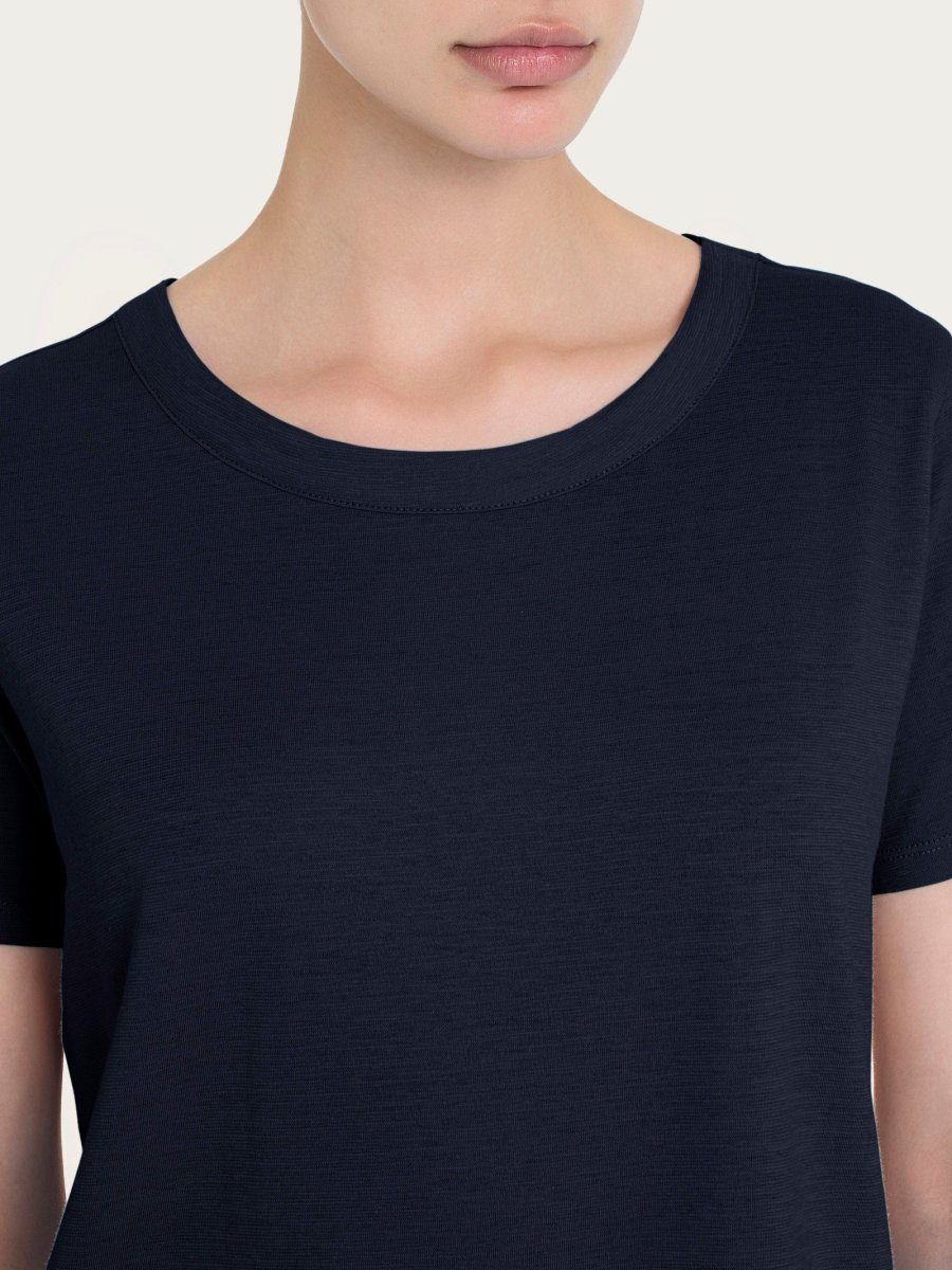 Maglietta girocollo in slub jersey di cotone - Bleu - immagine 4