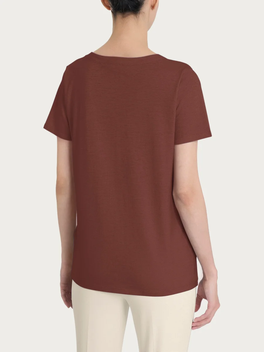 Maglietta girocollo in slub jersey di cotone - Cappuccino - immagine 3