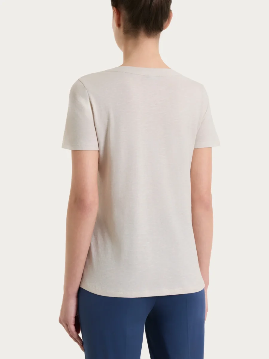 Maglietta girocollo in slub jersey di cotone - Champignon - immagine 4