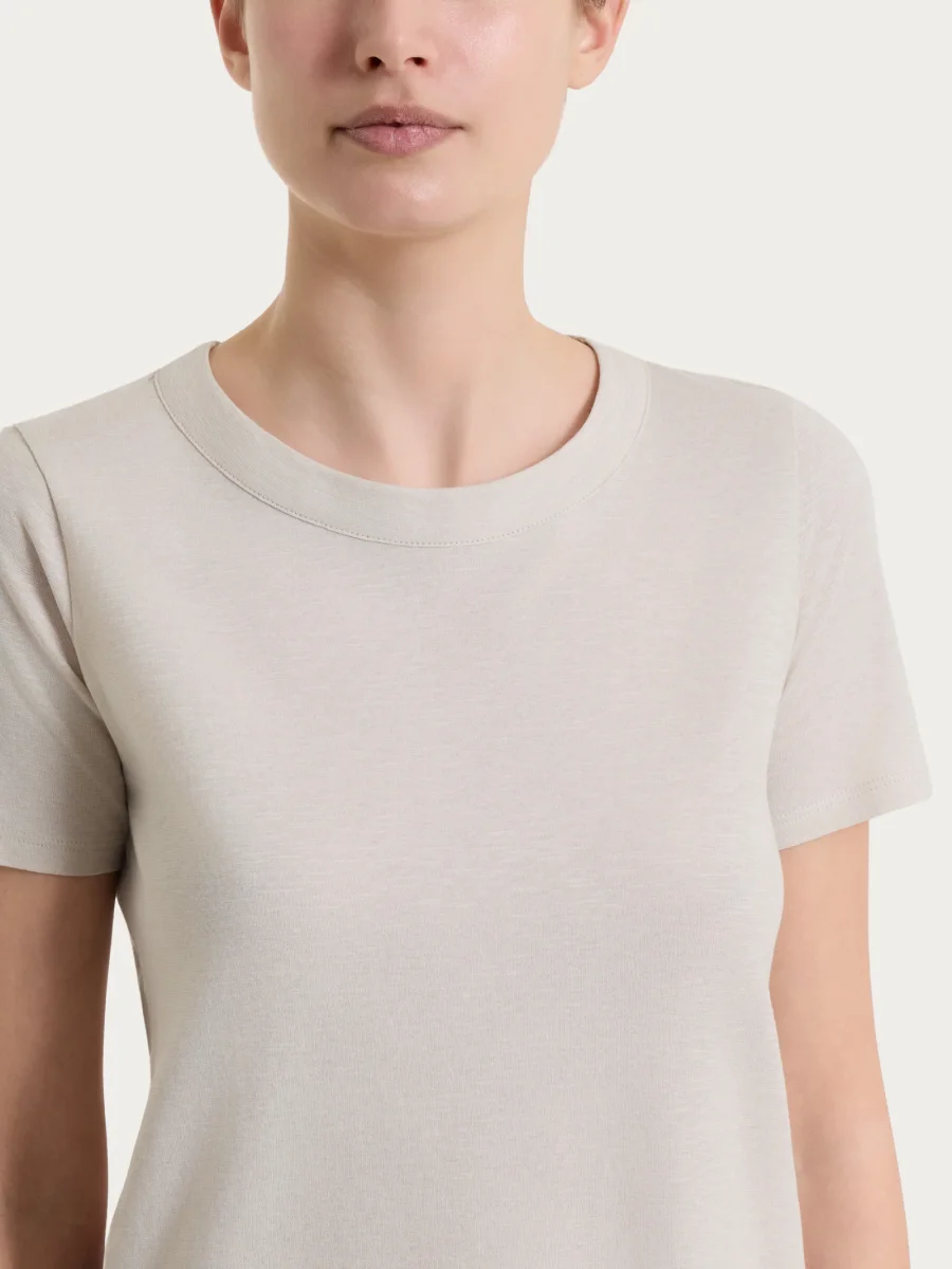 Maglietta girocollo in slub jersey di cotone - Champignon - immagine 6