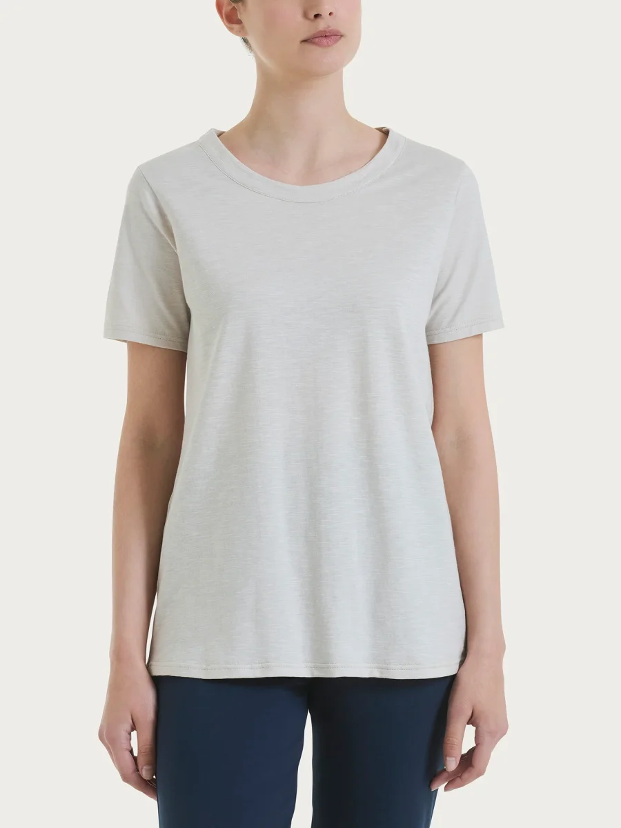 Maglietta girocollo in slub jersey di cotone - Champignon - immagine 3