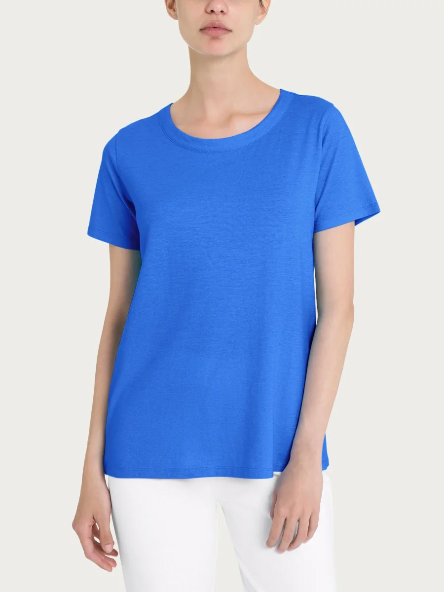 Maglietta girocollo in slub jersey di cotone - Dazzling Blue - immagine 2