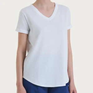 Maglietta con Scollo a V in slub jersey di cotone - Bianco