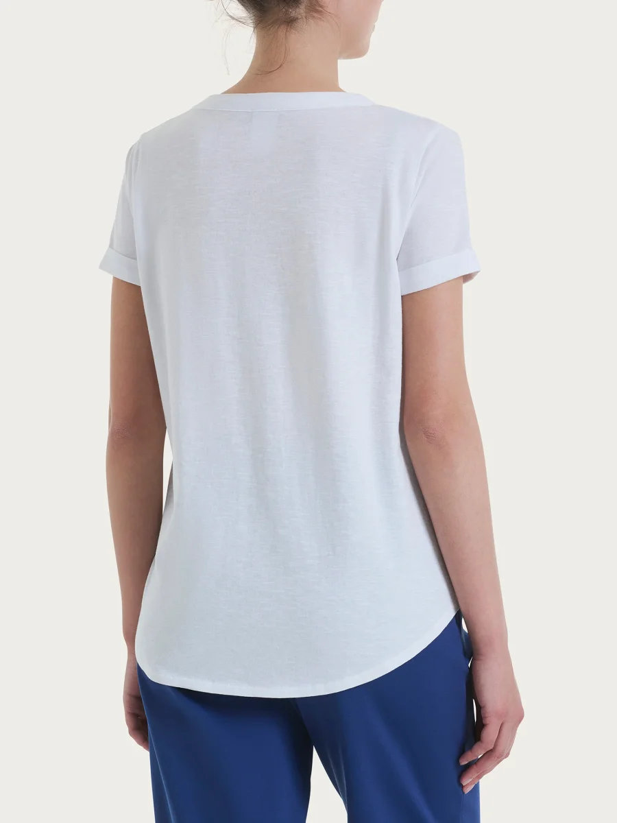 Maglietta con Scollo a V in slub jersey di cotone - Bianco - immagine 3