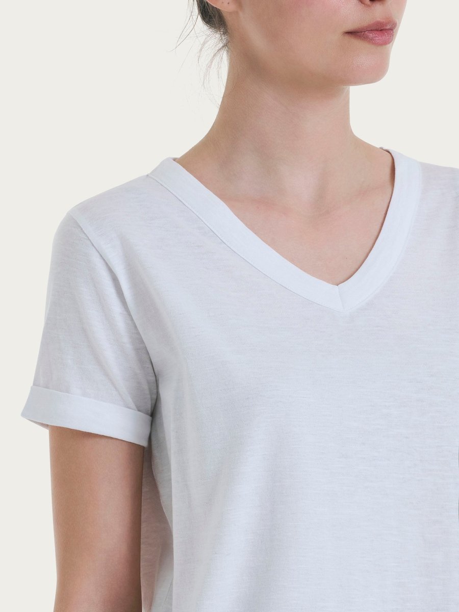 Maglietta con Scollo a V in slub jersey di cotone - Bianco - immagine 4