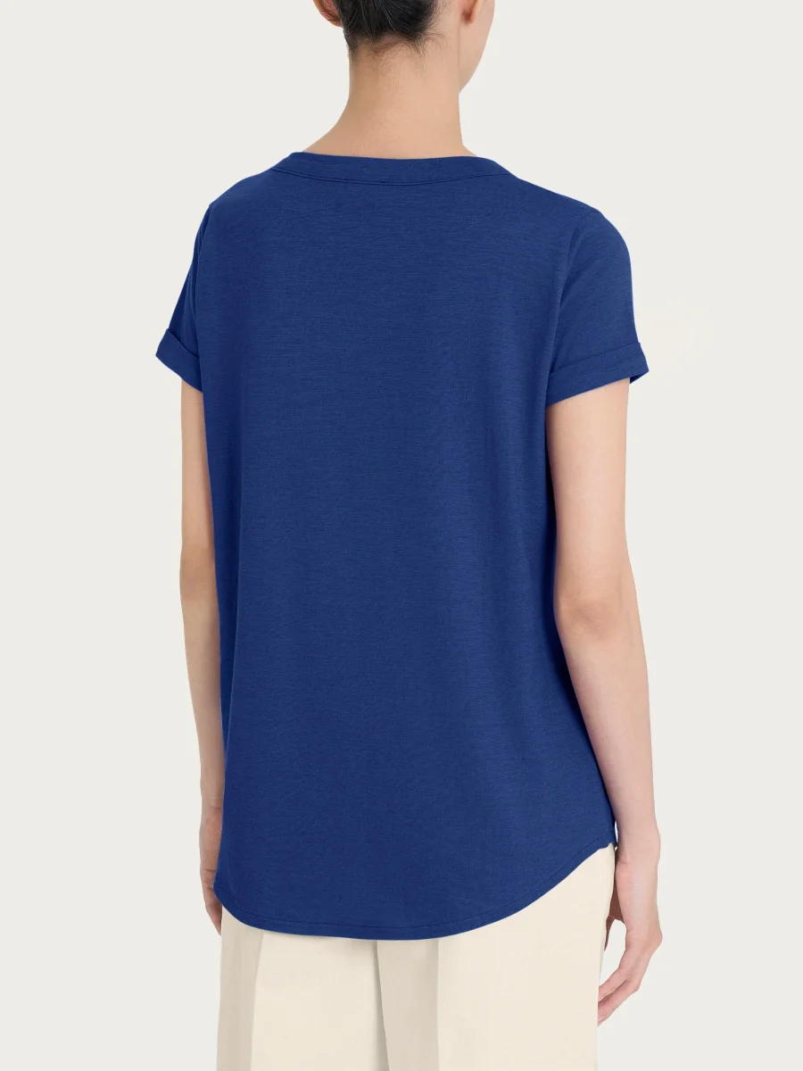 Maglietta con Scollo a V in slub jersey di cotone - Blueberry - immagine 3