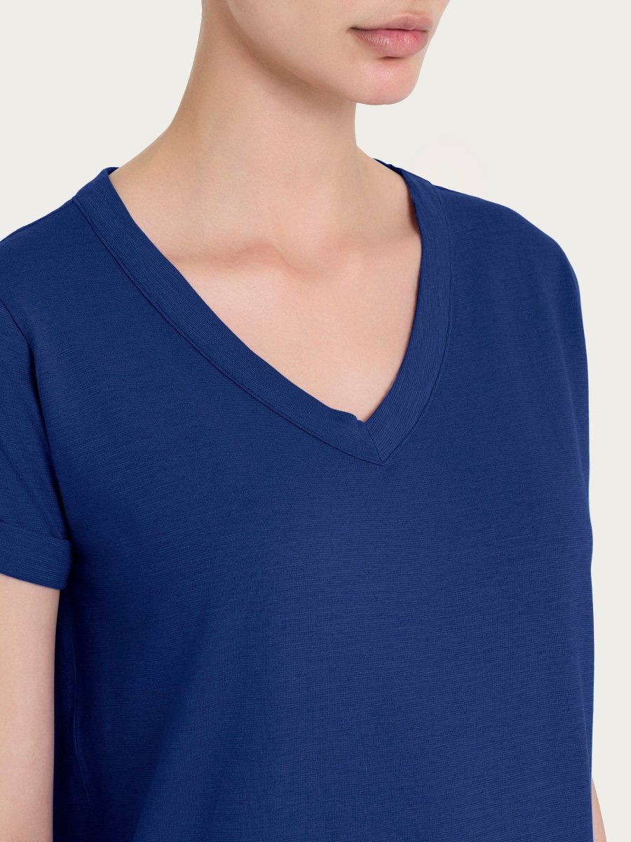 Maglietta con Scollo a V in slub jersey di cotone - Blueberry - immagine 4