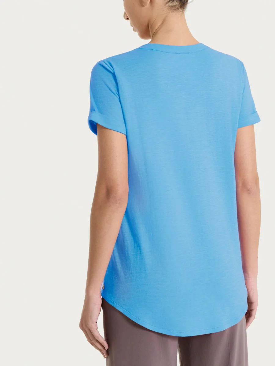 Maglietta con Scollo a V in slub jersey di cotone - Azure Blue - immagine 3