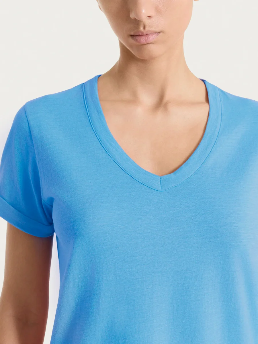 Maglietta con Scollo a V in slub jersey di cotone - Azure Blue - immagine 5