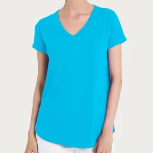 Maglietta con Scollo a V in slub jersey di cotone - Aquarius