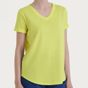 Maglietta con Scollo a V in slub jersey di cotone - Acacia