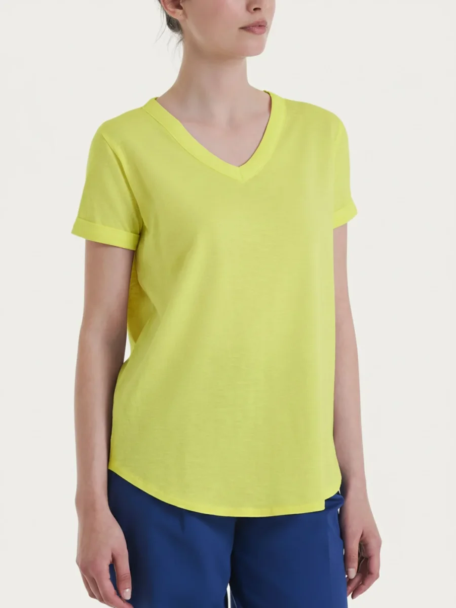 Maglietta con Scollo a V in slub jersey di cotone - Acacia - immagine 2